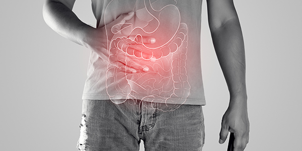 Illustration of colon on the front of a man